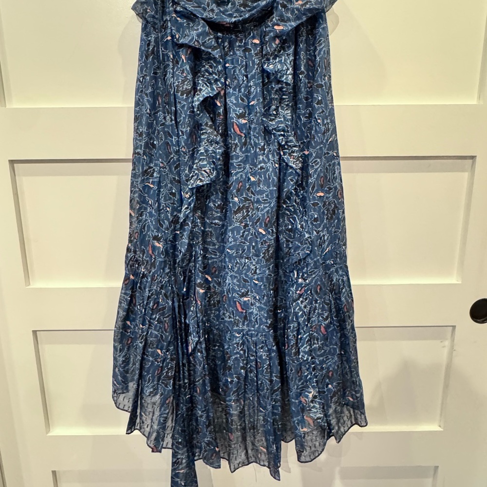 Ulla Johnson Blue Ruffled Wrap Midi Skirt